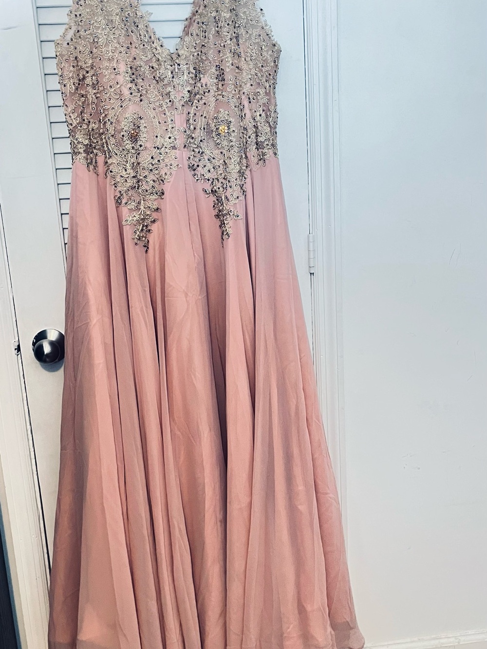 & Other Stories Beaded Blush Pink V-Neck Prom Gown